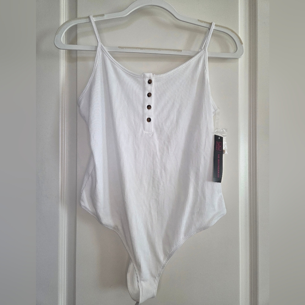 White Ribbed Button-Front Bodysuit